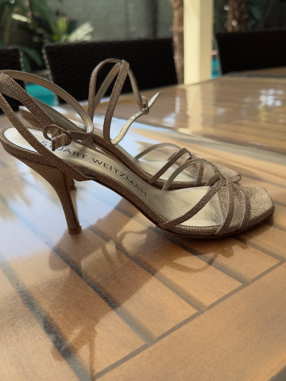 Stuart Weitzman Bronze Metallic Strappy Heel Sandal